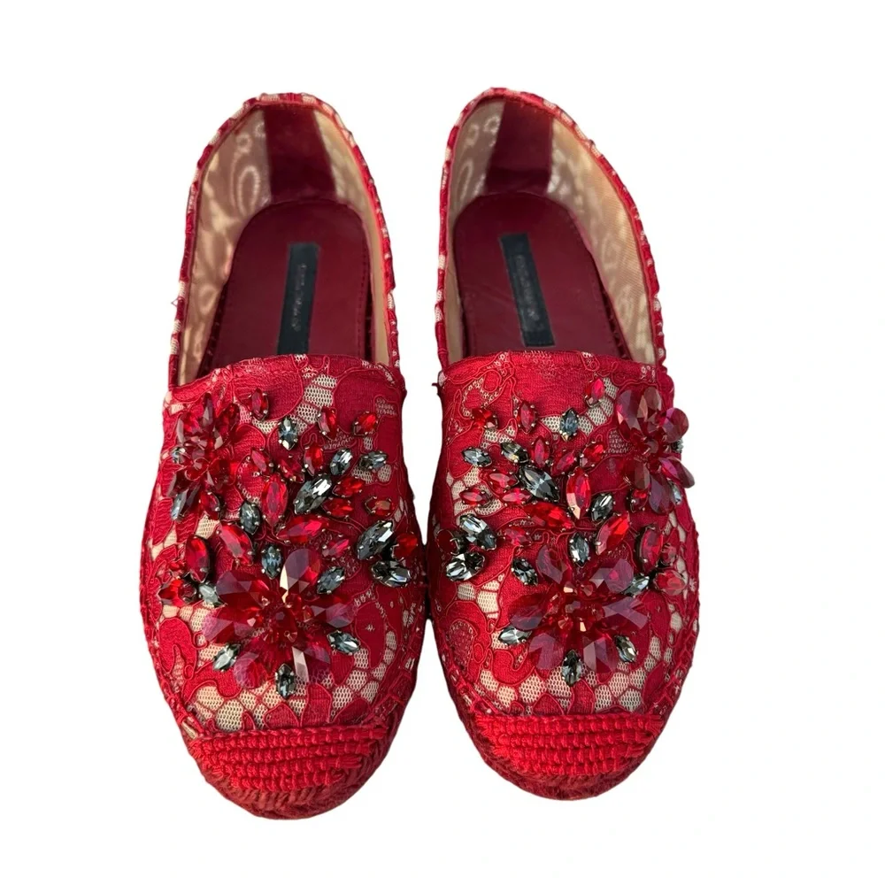 Dolce & Gabbana Swarovsky Red Flats  Espadrilles